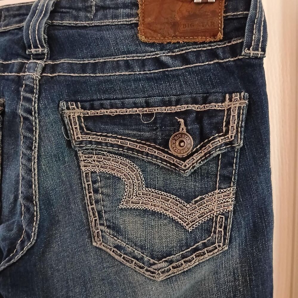 Big Star Casey K Slim Boot low rise blue jeans embroidered pockets 27x33 Y2K - Picture 6 of 7